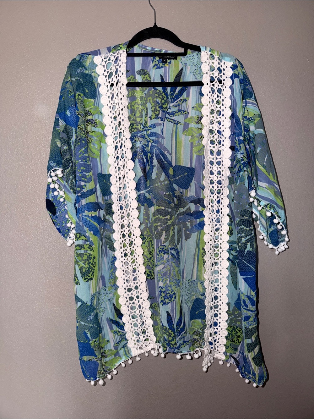 Women’s Blue & Green Crochet-Trim Tunic Cover-Up